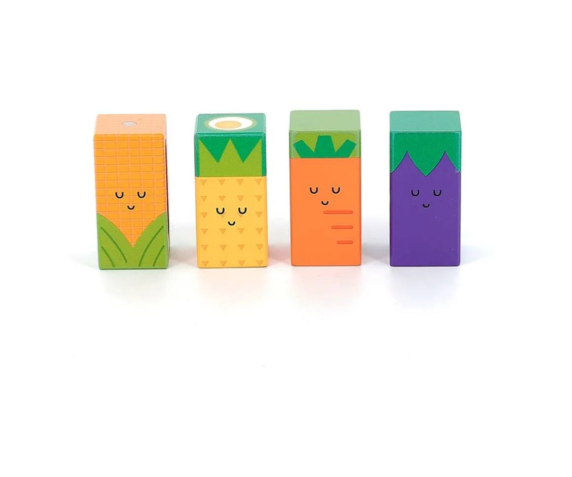 Cubos Sonoros de Madera Frutas y Verduras