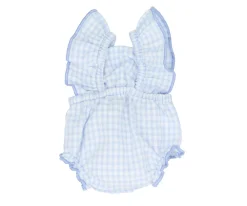 Pelele Vichy Azul Celeste para Muñeco