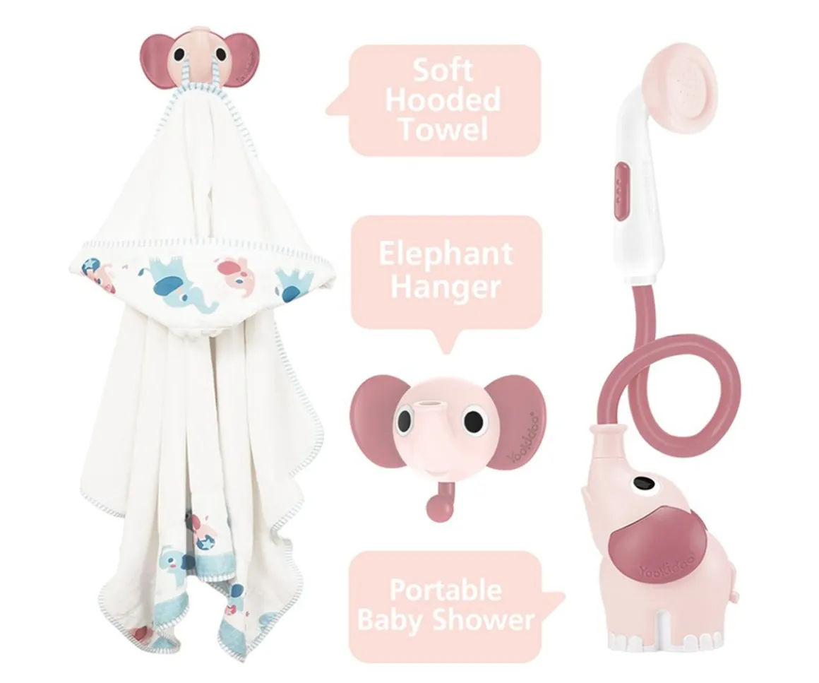 Set Baño Ducha Elefante y Capa Rosa