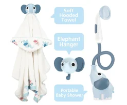 Set Baño Ducha Elefante y Capa Azul